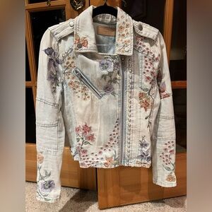 BlankNYC Embroidered Moto Denim Jean Jacket Women’s size XS